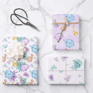 Baby Safari Nursery Wrapping Paper Sheets Set of 3