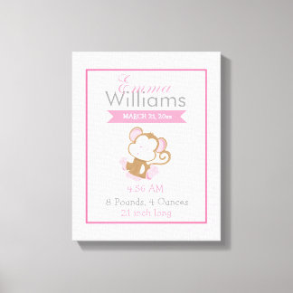 Baby Safari Pink Sleepy Monkey Nursery Art Gift Canvas Print