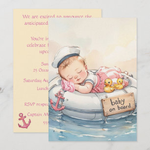 Baby Sailor Girl On Board Invitation
