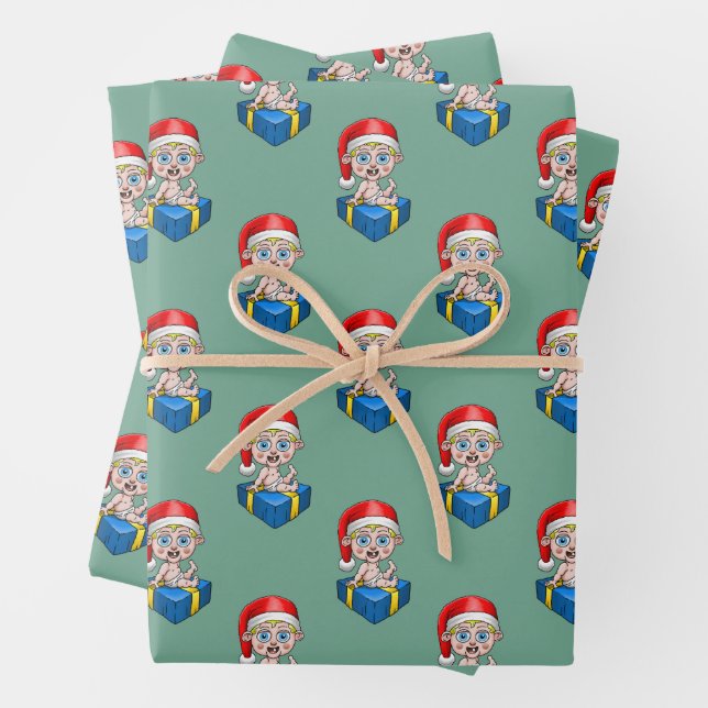 Baby Santa Claus Wrapping Paper Sheet (In situ)