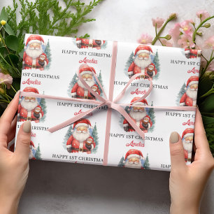 Baby Santa Happy 1st Christmas Personalized Name Wrapping Paper