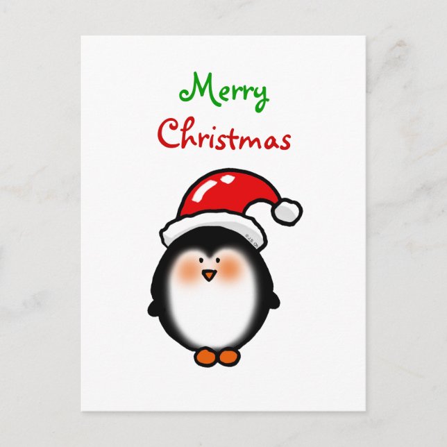 Baby Santa penguin Holiday Postcard (Front)