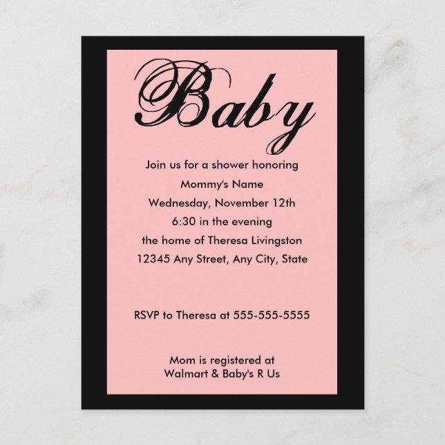 Baby Script Baby Shower Invitation Pink (Front)