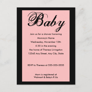 Baby Script Baby Shower Invitation Pink Postcard