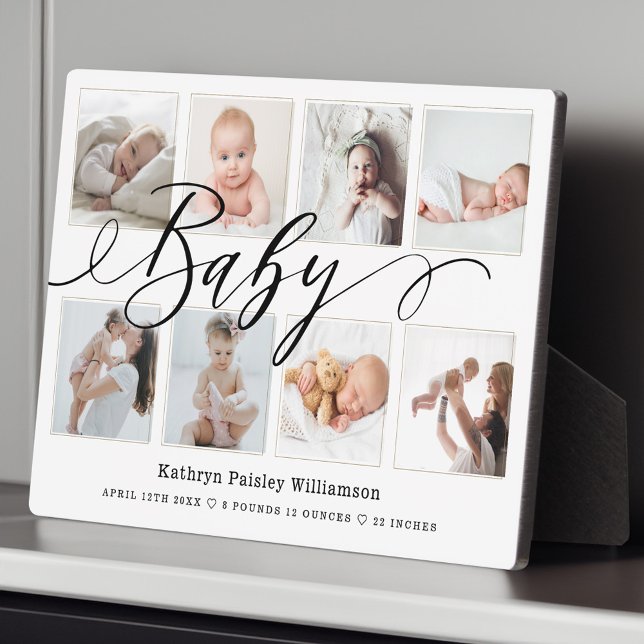 Baby Script Photo Collage Keepsake & Birth Stats Plaque (Baby Script Photo Collage Keepsake & Birth Stats Plaque)