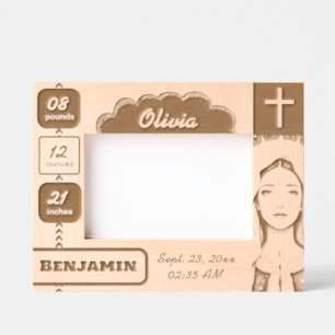 Baby Script + The Virgin Mary engraved frames