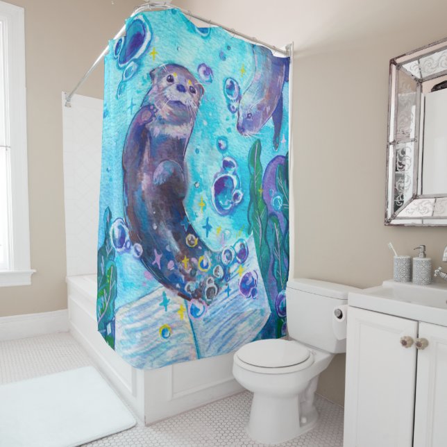 Baby Sea Otter Playing in Water | Cute Artwork (In Situ)