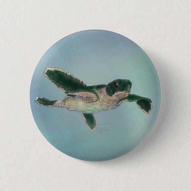 Baby Sea Turtle 2 Inch Round Button (Front)