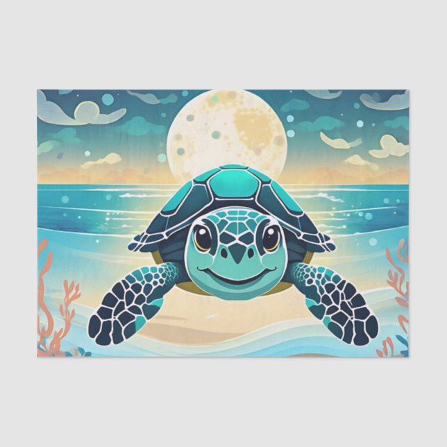 Baby Sea Turtle And Moon Tissue Paper (Front)