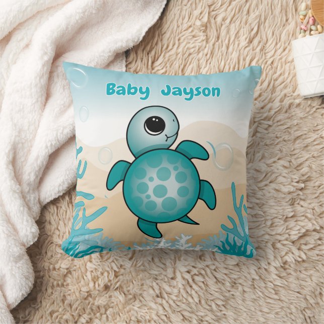 Baby Sea Turtle Birth Stats Throw Pillow (Blanket)
