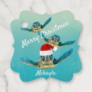 Baby Sea Turtle in Santa Hats Favour Tags