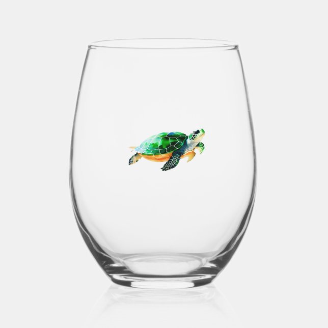 Baby Sea Turtle Moving Toward the Sea Stemless Wine Glass (Front)
