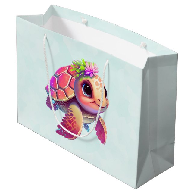 Baby Sea Turtle Pink & Cute Large Gift Bag (Back Angled)