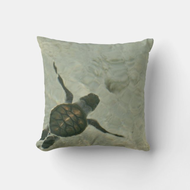 Baby Sea Turtle Swimming Out To Sea Throw Pillow (Front)