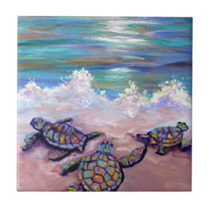 Baby Sea Turtles at the Beach Tile