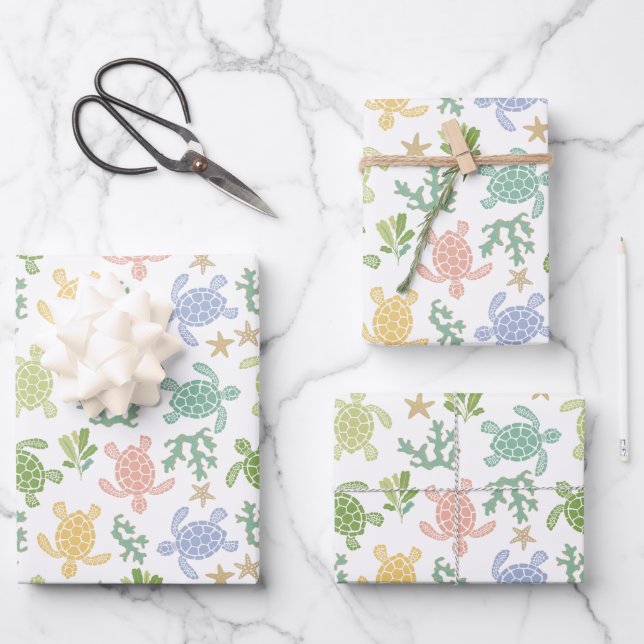 Baby Sea Turtles Pink Wrapping Paper Sheet (Front)