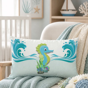 Baby Seahorse Blue Lumbar Pillow