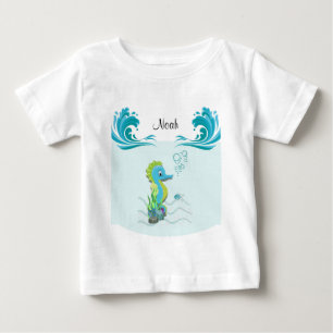 Baby Seahorse   Blue Personalized Baby T-Shirt
