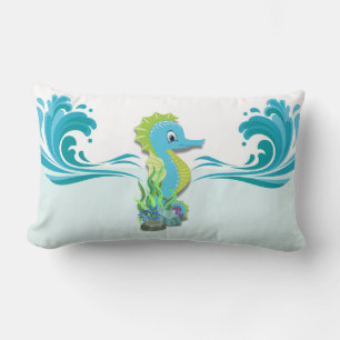 Baby Seahorse   Coussin Lumbar bleu