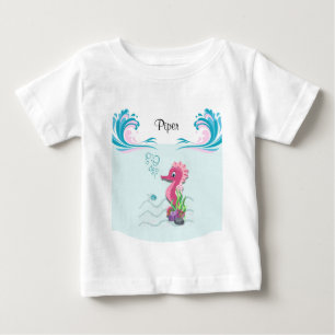 Baby Seahorse   Pink Personalized Baby T-Shirt