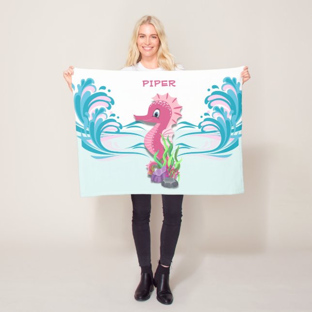 Baby Seahorse | Pink Personalized Fleece Blanket (In Situ)