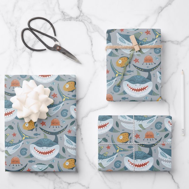 Baby Shark 1st 2nd 3rd Kids Birthday Gifts Favour Wrapping Paper Sheet (Front)