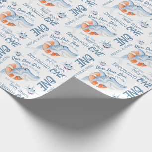 Baby shark 1st birthday custom name watercolor wrapping paper