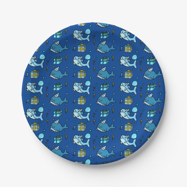 Baby Shark and Whales Personalized Boy's Birthday Paper Plate (Front)
