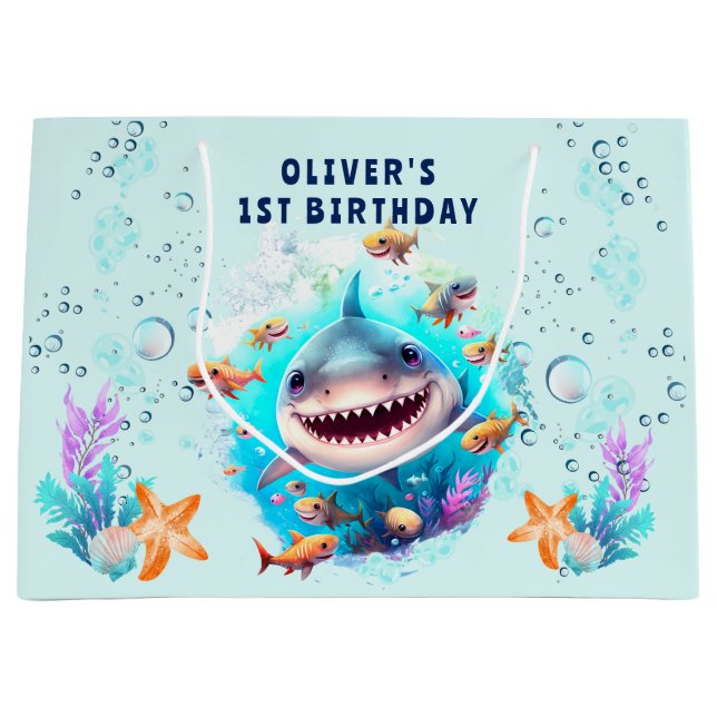Baby Shark Boy 1st Birthday Large Gift Bag (Front)