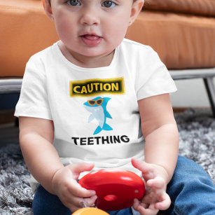 Baby Shark Caution Teething Cute Funny Toddler T-shirt