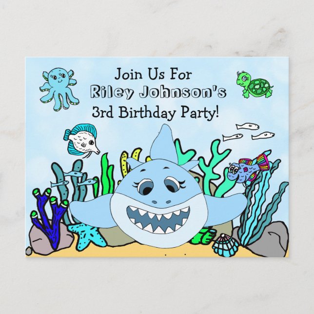 Baby Shark Family Custom Birthday Invitation (Devant)