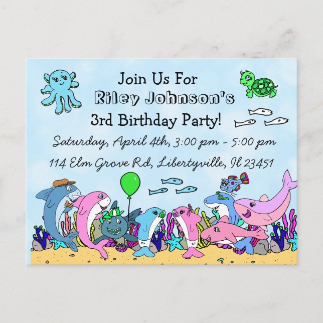 Baby Shark Family Custom Birthday Invitation (Devant)