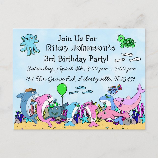 Baby Shark Family Custom Birthday Invitation (Devant)