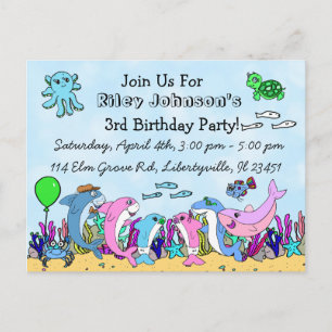 Baby Shark Family Custom Birthday Invitation Postcard
