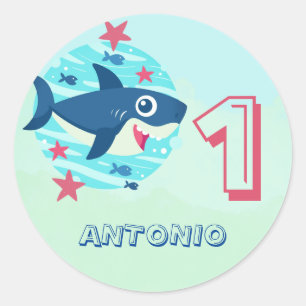 Baby shark kids any age birthday cute fish classic round sticker