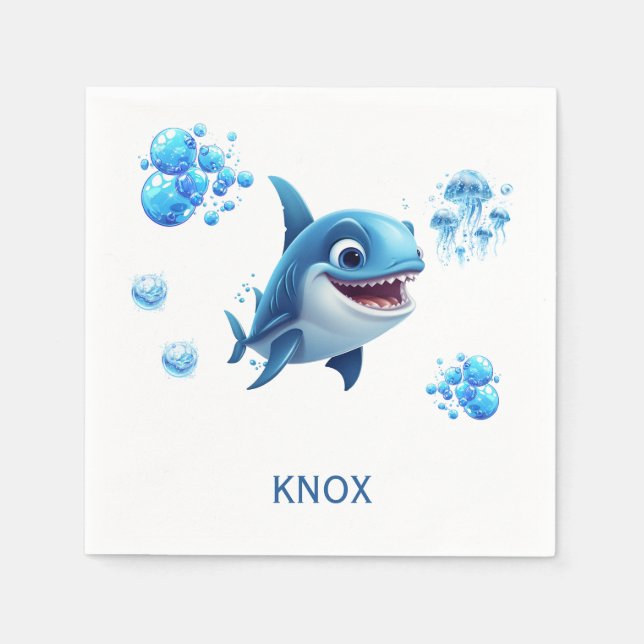 Baby Shark Personalized Birthday Party  Napkin (Front)