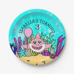 Baby Shark Teal Coral Birthday Party Paper Plate
