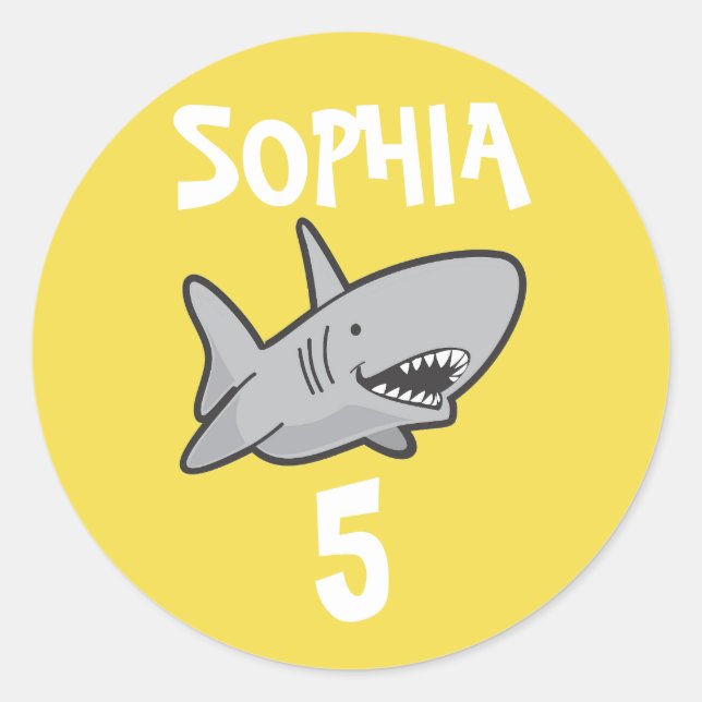 Baby Shark Yellow Birthday Classic Round Sticker (Front)