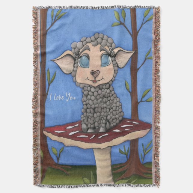 Baby Sheep on Toadstool Throw Blanket (Front Vertical)