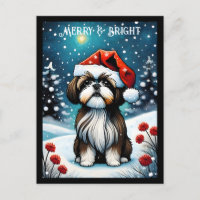Baby Shih Tzu Snowy Meadow Santa Dog Christmas