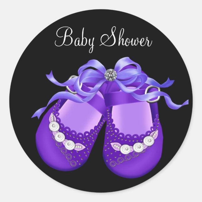 Baby Shoes Black Purple Baby Girl Shower Stickers (Front)
