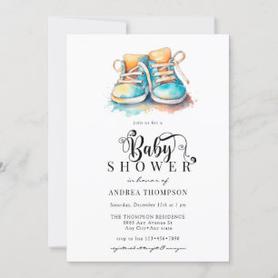Baby Shoes   Blue Boy Baby Shower Invitation