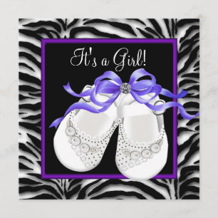 Baby Shoes Purple Zebra Baby Girl Shower Invitation