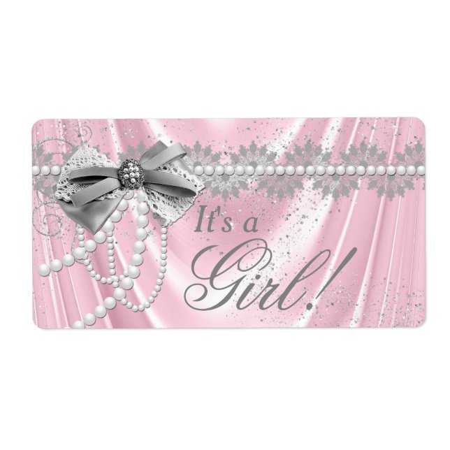 Baby shower à eau rose Satin Étiquettes (Devant)