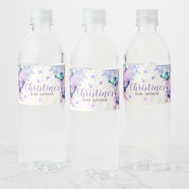 Baby shower à papillons Étiquette bouteille d'eau (Bouteilles)