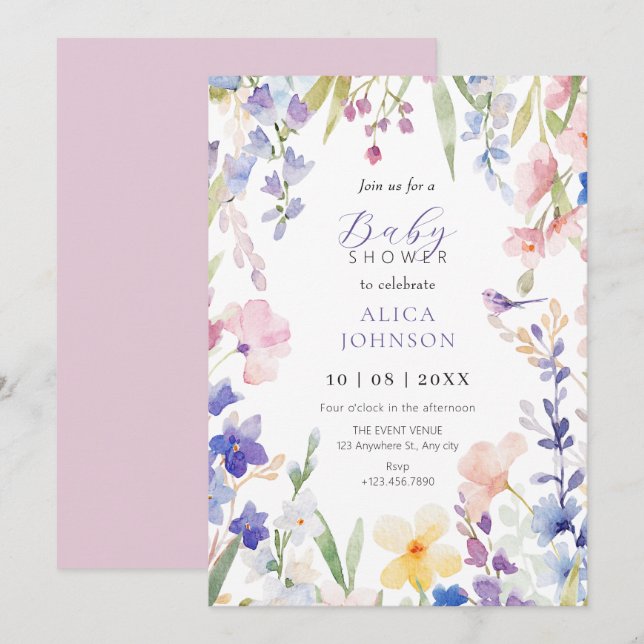 Baby shower à ressort floral aquarelle Invitation (Devant / Derrière)
