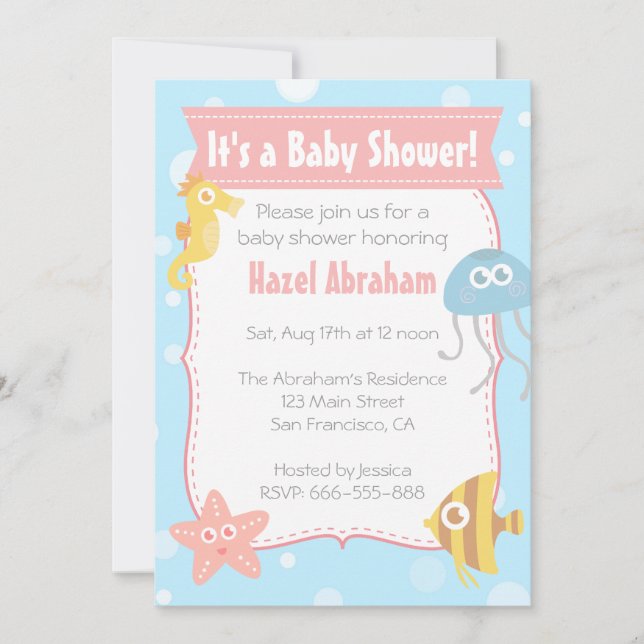 Baby shower à thème sous-marin Kawaii Invitation (Devant)