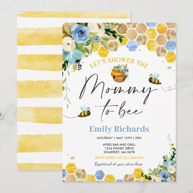 Baby shower Abeille Invitation Florale Maman À Êtr (Devant / Derrière)
