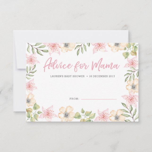 Baby Shower Advice Cards | White pink flowers (Front)