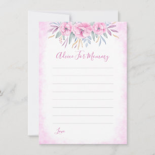 Baby Shower Advice For Mom Pink Flowers Watercolor Card